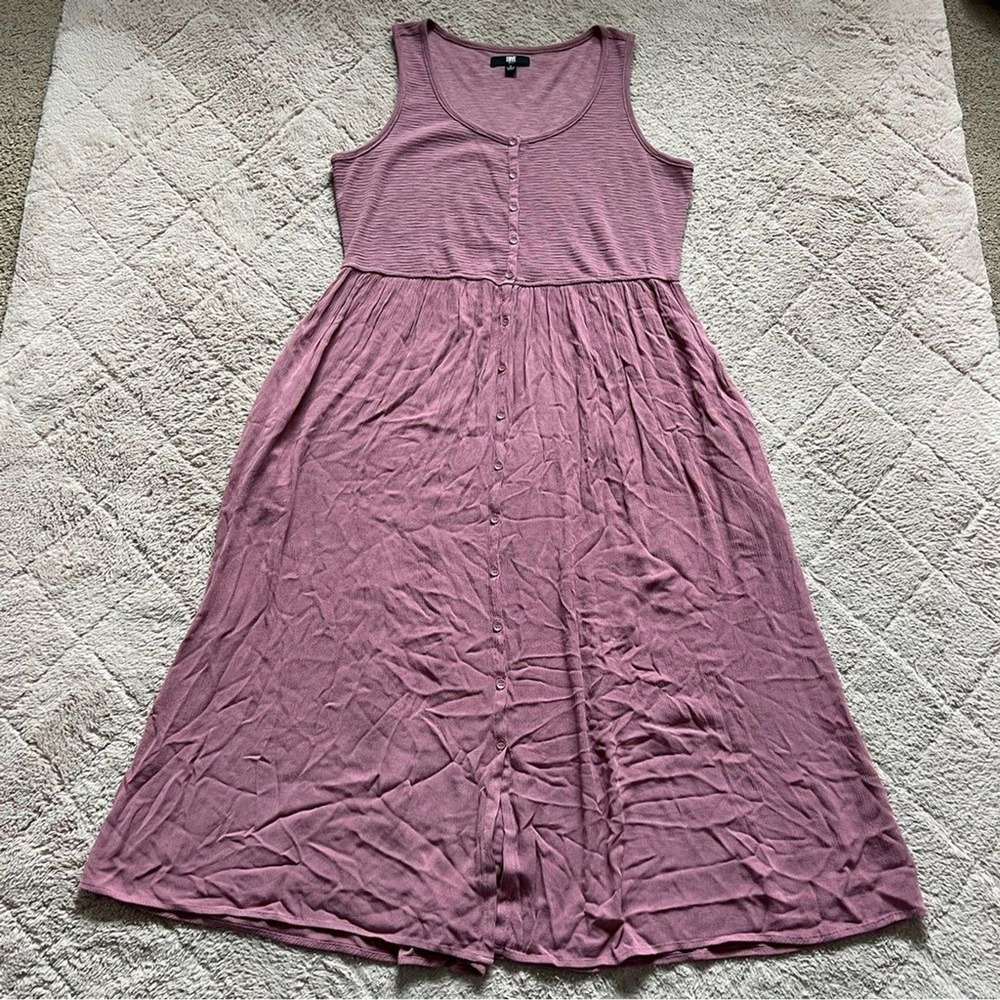 Frye Cotton Blend Sleeveless Ribbed Maxi Dress Preppy Minimalist Cottage Size L